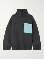 [JW Anderson] JW Anderson - Oversized Two-tone Embroidered Knitted Turtleneck Sweater - Dark gray - medium medium Gray