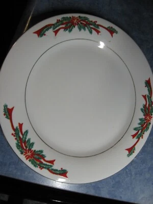 POINSETTA & RIBBONS CHINA CHRISTMAS HOLIDAY 10.5" DINNER PLATES, QUANTITY 6 NEW