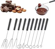 CYSFETENA Set of 10 Chocolate Diving Forks, Stainless Steel Chocolate Forks for Chocolates, Truffle Fondue, Chocolate Fork Set for Handmade Chocolates and Sweets for DIY Baking