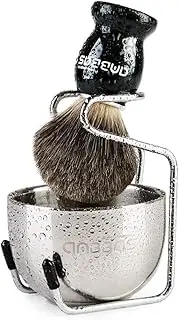 Shaving Set, 3pcs Pure Badger Hair Shaving Brush Natural Wooden Handle with Stainless Steel Shaving Brush Stand & 2Layers Shaving Soap Bowl for Men Wet Shaving Stater by Anbbas