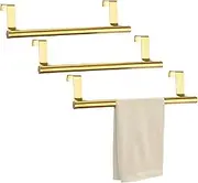 3 PCS Over Door Towel Rack, 9.25 Inch Stainless Steel Cabinet Towel Bar Holders, Kitchen Towel Hanger Holder with Anti-Slip Pads, No Drilling Required (Gold)