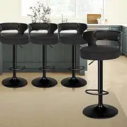 ALFORDSON Set of 4 Bar Stool Adjustable Kitchen Stool Swivel Counter Wooden Dining Chair in 61-82cm Seat Height Gas Lift, White Bar Sets for Home Dining Room Cafe Shops Bars, Ramiro Fabric All Black
