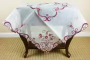 Square Embroidered Tablecloth Polyester Red Embroidery Organza Red Sequins 33"
