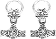 [TQWSVUM] Viking Thor's Hammer Hoop Earrings for Men - Handmade Lightweight Stainless Steel Mjolnir Drop Dangle Earrings - Norse Mythology Celtic Triquetra Knot Amulet Jewelry