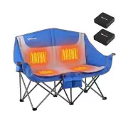 Heated Double Camping Chair, 2-Person Folding Chair with 12V 16000mAh Battery...