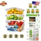 5 Pack 36 Oz Borosilicate Glass Meal Prep Containers - Safe for Oven & Microwave