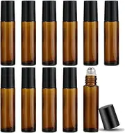 Tehttz 10Pcs 10ml Amber Glass Essential Oil Roller Bottles With Stainless Steel Balls and Lids - Refillable Roll-On Perfume Bottles