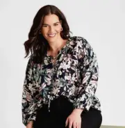 Autograph Top Plus Size 22 Blouse Shirt Floral Pintuck Tie Viscose Long Slv R$95