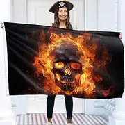 Pirate Flag – Jolly Roger Flag On Fire – Funny Flag – 110Den polyester - Double Seam - 2 brass eyelets, large 5ft x 3ft