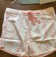 State of Day Women's Striped Poplin Boxer Sleep Shorts Pink Large Cotton/ Modal
