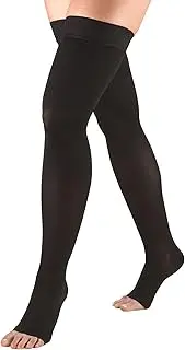 Truform 20-30 mmHg Compression Stockings for Men and Women, Thigh High Length, Dot-Top, Open Toe