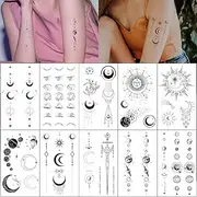 Esland Realistic Moon Sun Stars Space Planets Chain Temporary Tattoos Vertical Spine Tattoo Stickers for Women Men
