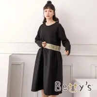 在飛比找momo購物網優惠-【betty’s 貝蒂思】圓領拼布印花長版洋裝(黑色)