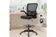 Costway Swivel Office Chair Mesh Drafting Chair Computer Gaming Chair w/Flip-Up Armrest & Adjustable Footrest Work Study Home Office