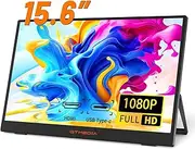 Portable Monitor 15.6" FHD 1080P Travel Monitor for Laptop Ultra-Slim HDR IPS Gaming Display USB-C HDMI Screen Extender with Smart Cover for Laptop PC Phone Mac Xbox