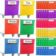 Boao 24 Pcs Student Chair Pockets 16.3 x 15 Inches Chair Storage with Name Tags 2 Organizer Seat Pockets for Classroom School Bag for Class Kids Office(Multicolor)