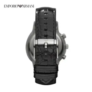 【EMPORIO ARMANI 官方直營】Renato 都會經典三眼多功手錶 黑色真皮皮革錶帶 43MM AR2447