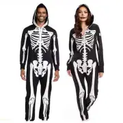 TIPSY ELVES ONE PIECE ZIP UP MASK SKELETON JUMPSUIT Unisex Sz Small HALLOWEEN