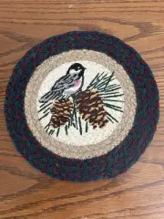 Chickadee Bird 10" Round Placemat Trivet Earth Rug Braided Jute New