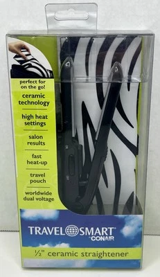 New In Box Travel Smart by Conair 1/2-inch Ceramic Straightener w/ Case