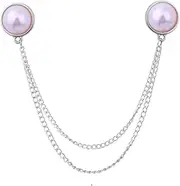 [GUAFEIH] Mens Pearl Brooch Lapel Pin Badge with Hanging Chains Alloy Metal Tassel Collar Brooches Pin for Career Suit Tie Hat Scarf