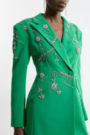 Crystal Embellished Cady Blazer Woven Mini Dress