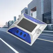 LED Road Reflector, Solar Power Waterproof Road Ground Light, 2 Sided Ground Marker Lights, Outdoor Driveway Road Highway Spike Lamp for Leading Vehicle Pedestrian (Blue)