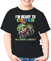 [SDVN] Back to School I'm Ready Kindergarten Dinosaur Unisex Kids Shirt Gift Boy Girl Youth T-Shirt (Black;XS)