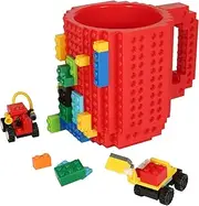 Lumsburry Build-on Brick Coffee Mug, Funny DIY Novelty Cup with Building Blocks Creative Present for Kids Men Women Xmas Birthday(Red)