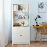 Costway3-Shelf Bookcase with Double Doors &amp; Adjustable Shelves &amp; Cabinet-White