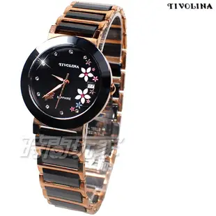 TIVOLINA 花漾紛飛 MAT3673-K+LAT3673KY 鑽錶 陶瓷錶 藍寶石水晶鏡面 對錶 黑x玫瑰金