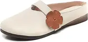 [ETORYOOX] Women'S Retro Leather Round Toe Half Drag Mules,Comfortable Closed Toe Slip-On Casual Flats Slides, Fashion Anti-Slip Soft Sole Backless Slippers