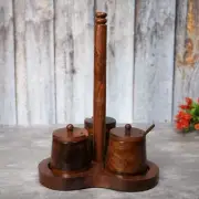 Streamline Cooking Experience: Sheesham Wood Masala Jar Set, (21 x 19 x 29Cm)
