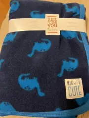CARTERS BABY BLANKET NAVY BLUE DINOSAURS " MIGHTY CUTE " SOFT PLUSH RECEIVING