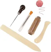 DOITOOL 10Pcs Bookbinding Tools Set with Bone Folder Durable Creaser Waxed Linen Thread Wood Handle Awl and Large Eye Needles for DIY Handmade Books and Sewing Supplies