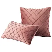Velvet Cushion Cover Diamond Pleated Checked Home Decor Sofa Throw Pillow Case - Rosy Brown