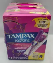 Tampax Radiant Tampons Leakguard Braid Textured Grip Regular Unscented 42 Count