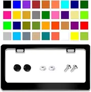 Customized License Plate Frame Personalized with Name Text Metal Car Plates Holder with Number, 12.2"x6.3", Accessories Included, 1PC Blank Black