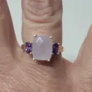 Avon Sterling Silver Lavender Chalcedony And CZ Ring - 2005 - Size 7 New in Box
