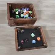 Davo's Dice Box Waterfall Walnut Wood Pattern Handmade Leather Int RPG 7x5.5x4