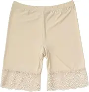 [Generic] Summer Leggings Shorts for Womens Elastic High Waist Slim Fit Ice Silk Lace Trim Breathable Seamless Home Yoga Bottoms