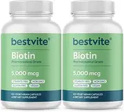 Biotin 5000mcg (240 Vegetarian Capsules) (120 x 2) - No Stearates - No Flow Agents - Vegan - Non GMO - Gluten Free - Hair, Skin, Nails