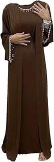 [Sweejim] Women Abaya Two Piece Set With Dress Rhinestones Chain Belt Kimono Sleeveless Under Dresses