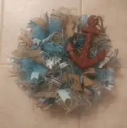 Nautical Ribbon and Burlap Wreath hand Made