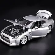 Die Casting 1:18 for Nissan GTR R35 Silver Skyline Alloy Sports Car Model Miniature Vehicle Model Decorative Collection Presents Ornaments