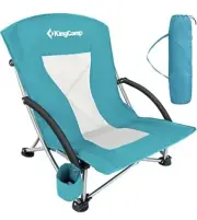 KingCamp Low Sling Beach Chair, Mesh Reclining Back with Headrest, Cyan NEW