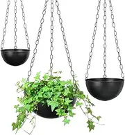 10/8/6 inch Hanging Planters for Indoor Plants Set of 3, Metal Hanging Pots with Drainage and Plug, Large Small Flower Pots Set for Window, Kitchen, Patio, Bathroom (Black)