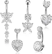 [RUGBOL] Belly Button Bars, Belly Bar Belly Button Piercing Titanium Belly Bars Sterling Belly Bars Butterfly Heart Stainless Steel Belly Bars for Women