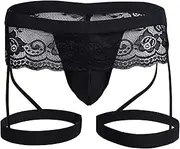 [TACKTIMES] Men's Lace G-String Thong Bikini Sissy Briefs Lingerie with Garter Underwear