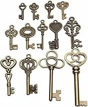 13Pcs Mixed Vintage Keys Antique VTG Old Brass Skeleton Keys Lot Cabinet Barrel Lock DIY Necklace Pendant for Wedding Party Favor & Birthday Party